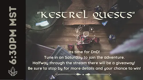 A snappy advertisement for Kestrel Quests DnD sessions