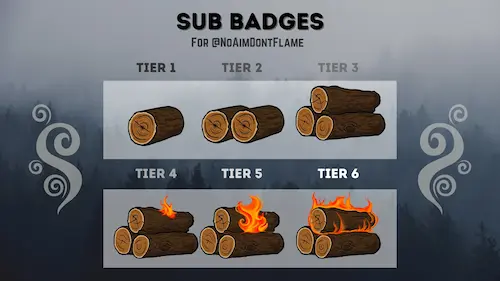Various logs on fire for NoaimDontFlame's sub badges