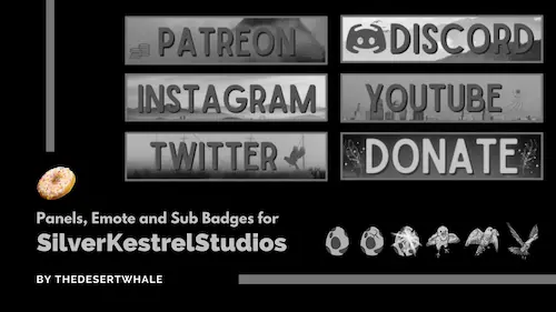 Set of Panels, Emote and Sub Badges for SilverKestrelStudios on Twitch