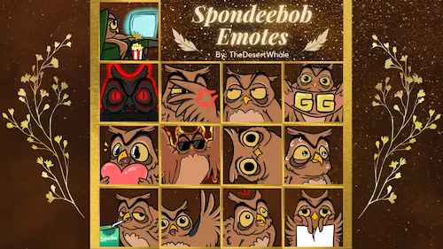 Set of 12 Owl emotes for SpondeeBob on Twitch