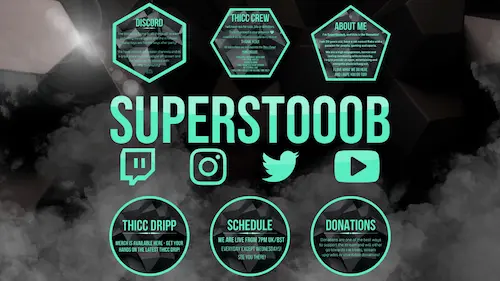 Channel banner and panels for SuperStooob on Twitch