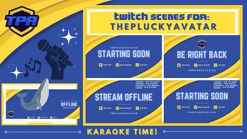Set of blue and yellow scenes for ThePluckyAvatar on Twitch