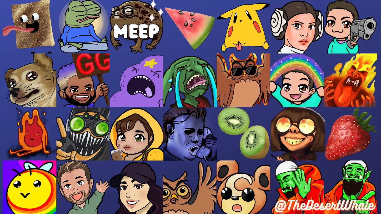 A spread of emotes done for Kamizard on Twitch