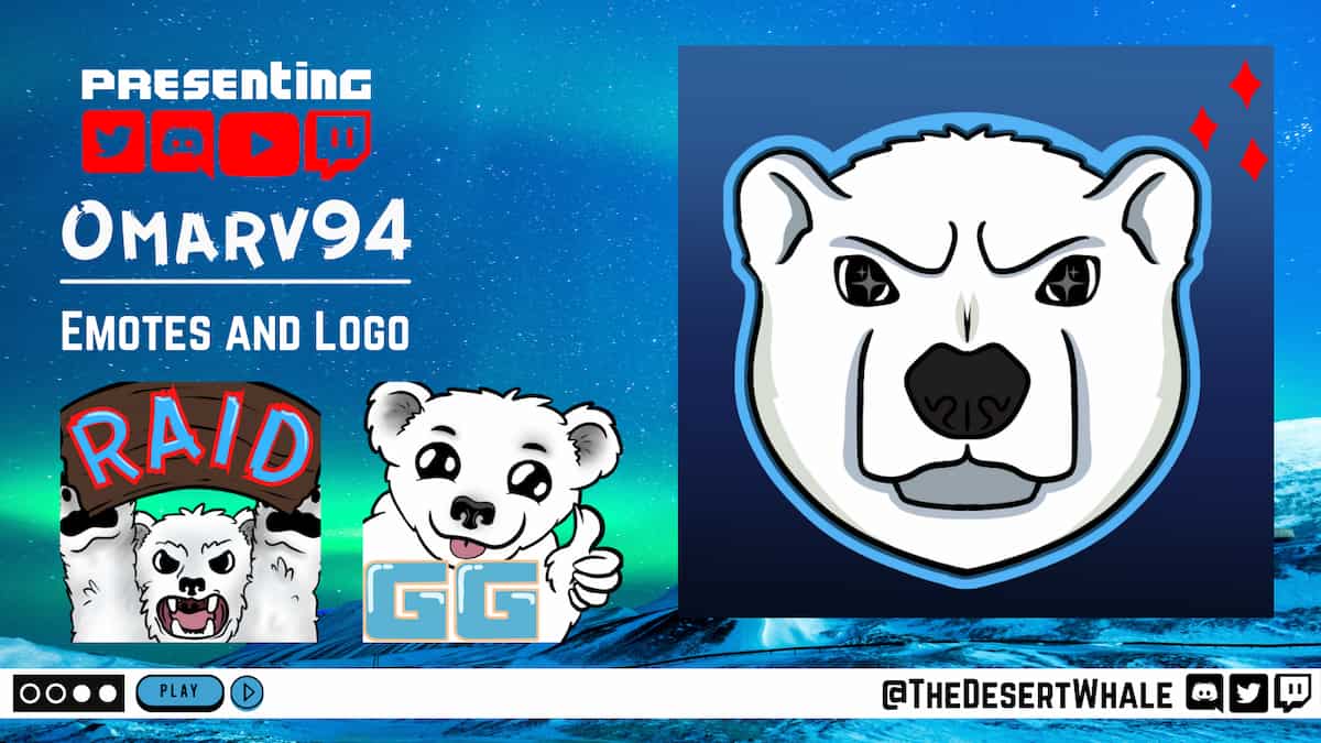 Polar bear themed emotes and logo for Omar94 on Twitch